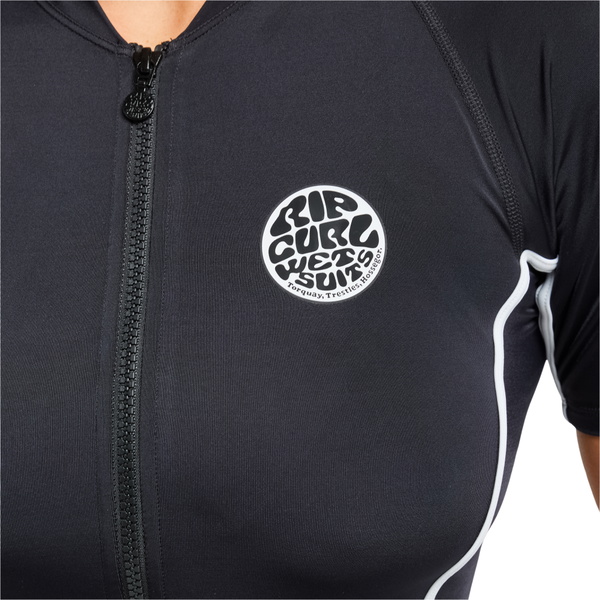 2026 Rip Curl Womens Classic Front Zip Surf Short Sleeve Rash Vest 19HWRV - Black